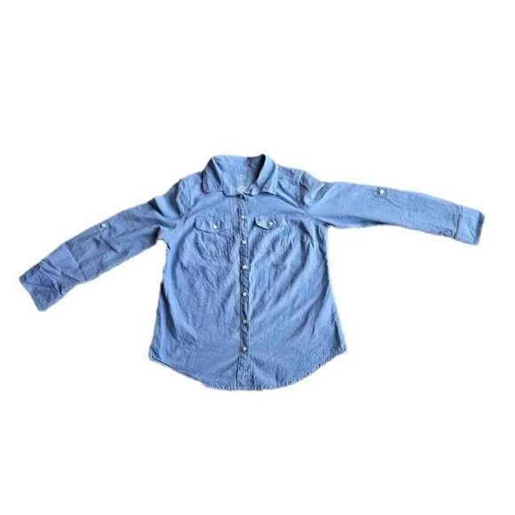 St Johns Bay, Size PS, Blue Chambray Denim Longsleeve Button-up Shirt - Picture 1 of 8